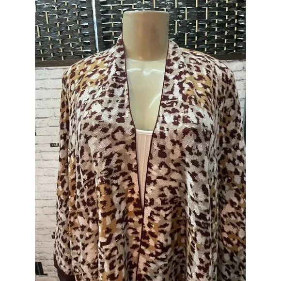 Jessica London 26-32 Brown Animal Print Asymmetrical Half Sleeve Sweater Wrap